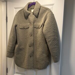 Joie Plush Sherpa Button-Front Jacket in Taupe